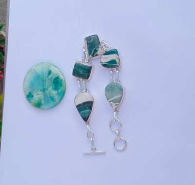 Linda pulseira de prata esterlina 925 com pedra preciosa de jaspe branca Horese - Imagem 1 de 3