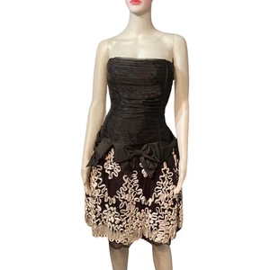 Vintage 1980s Victor Costa Nieman Marcus Black & White Strapless Ribbon Dress - Picture 1 of 6