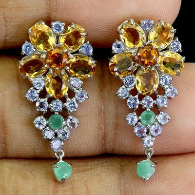 925 Sterling Silver Earrings Oval Citrine 5x4mm Tanzanite Gemstone Jewelry - Image 1 of 4