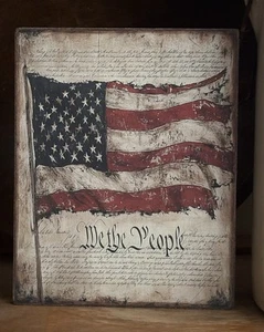 Primitive Amerikanische Flagge Patriotisch 4. Juli Druck auf Leinwand Karton 8x10" - Bild 1 von 9