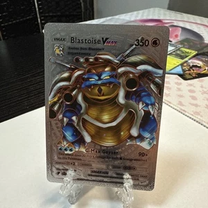 Pokemon Blastoise VMAX Silver Foil HP 350 Fan Art Display Card G-Max Geyser - Picture 1 of 2