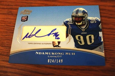 2010 TOPPS PRIME NDAMUKONG SUH 24/149 AUTOGRAPHED LIONS ROOKIE CARD #PAR-NS - Image 1 of 3