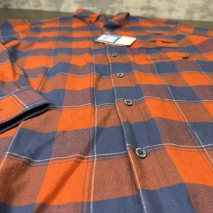 Columbia Men's Medium orange&blue Plaid Flannel Shirt Vented Button-Up NWT - Picture 1 of 7