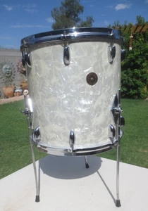 60s Gretsch 4417 Round Badge 14x14 Floor Tom Drum White Marine Pearl NICE! - Bild 1 von 24