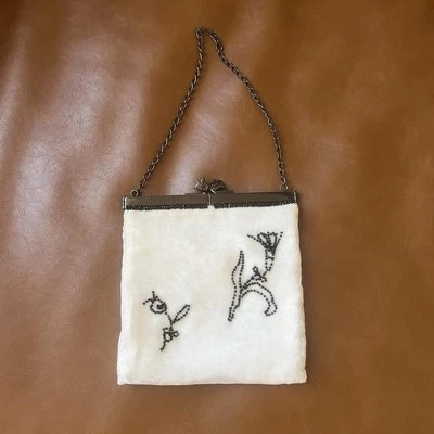 Prada vintage white crushed velvet clasp purse with black floral beading - Image 1 of 4