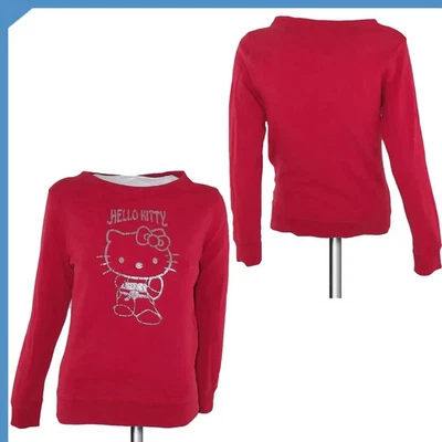 Hello Kitty Felpa Da Donna Rossa Taglia 42 Girocollo Manica Lunga Cotone Stretch - Imagen 1 de 4