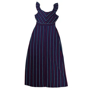 Monteau Maxi Sleeveless Dress Front Split Navy Red White Striped Size Medium - Picture 1 of 8