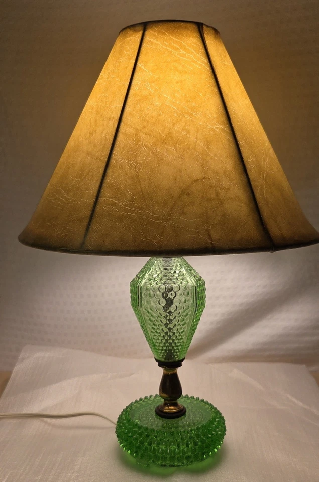Westmoreland English Hobnail uranium glass & Brass Electric lamp 60" Cord 120v - Image 1 of 4