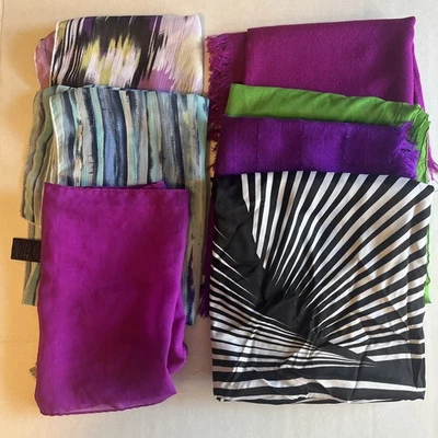 Лот из 7 шарфов фиолетовый синий зеленый различных размеров квадратный (4) прямоугольник (3) цвет - Изображение 1 из 4