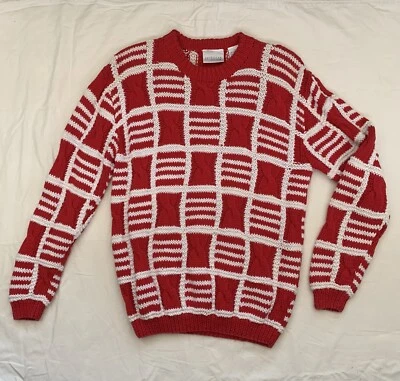 Nordstrom Town Square Red White Pullover Sweater Cable Knit Medium - Image 1 of 4