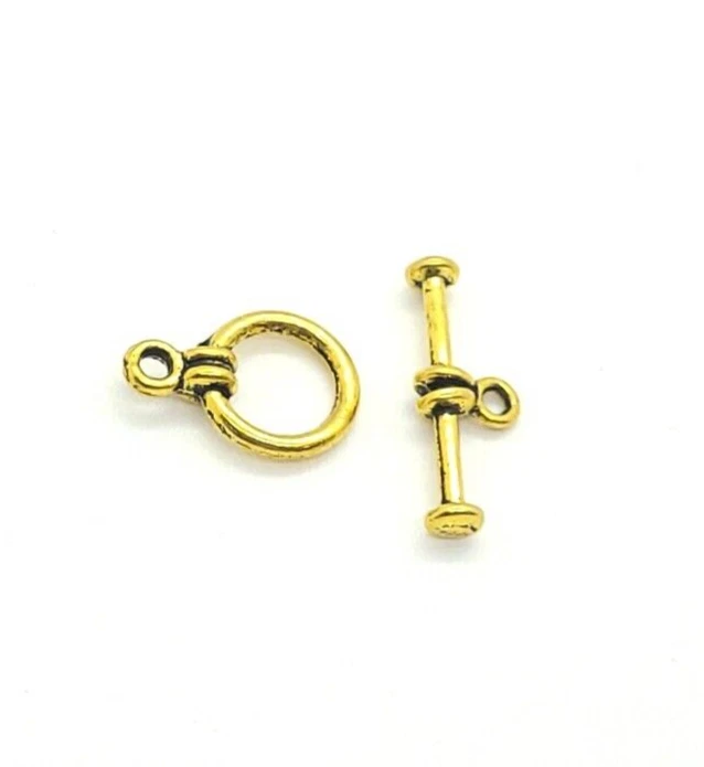 Gold Plated Pewter Round Toggle Clasp, For Jewelry Making, 10mm, 10pcs - Image 1 of 1