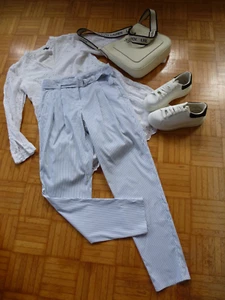 RAFFAELLO ROSSI MALI LYOCELL Pants Hose Gürtel Sommerhose Gr. 36 gestreift weiß - Bild 1 von 13