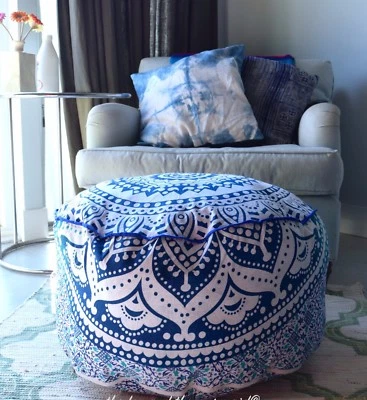 INDIAN PRETTY OMBRE MANDALA OTTOMAN POUFFE FOOT STOOL ROUND FLOOR POUF COVER - Image 1 of 2