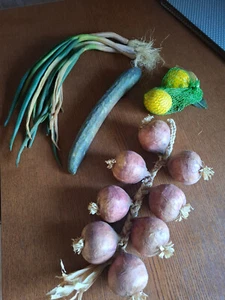 Deko Küche Gemüse Gurke Zwiebelzopf Frühlingszwiebeln Zitronen täuschend echt - Bild 1 von 1