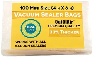 100 bolsas selladoras al vacío: tamaño mini (4"" x 6") para ahorro de alimentos de OutOfAir - Imagen 1 de 4
