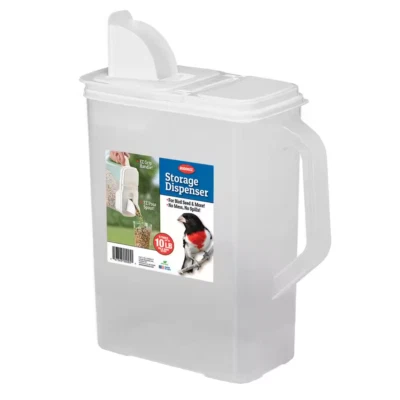 BUDDEEZ 8 Qt Pet Food Bird Seed Storage Container and Dispenser with Spout Plastic Clear