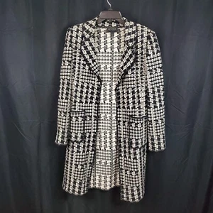 St John Boutique schwarz/weiß Wollmischung vorne offen Staubmantel Cardigan Gr. 6 - Bild 1 von 8