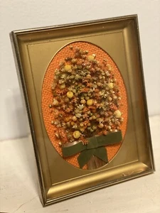 Vintage Pressed Dried Flower Art in Gold Metal Frame - Picture 1 of 4