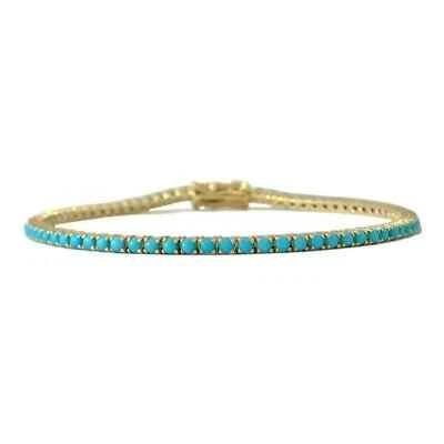6Ct Round Cut Lab-Created Blue Turquoise Tennis Bracelet 14K Yellow Gold Plated - Image 1 of 4