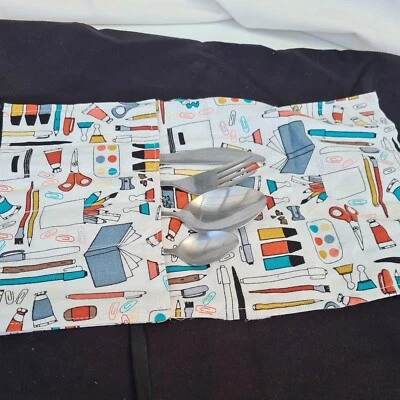 Juego de cubiertos ecológicos tela e acero inoxidable oficina trabajo picnic camping vacaciones Foto 1 de 4