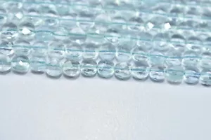AAA Quality Natural Aquamarine Coin Shape Faceted Gemstone Beads 13" Strand 5mm - Picture 1 of 6