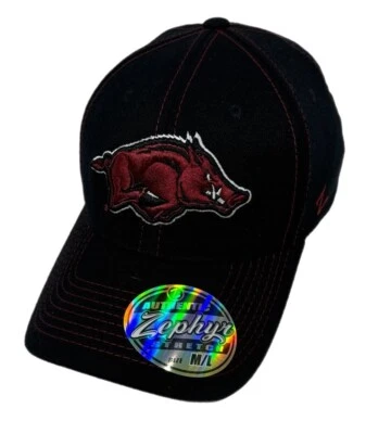 Zephyr NCAA Arkansas Razorbacks “Black Element" Curved Bill Stretch Fit Hat NWT - Image 1 of 4