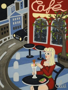 JACQUELINE DITT - Moonshine Cafe (café a la luz de la luna) 2014 pinturas girl art - Imagen 1 de 2