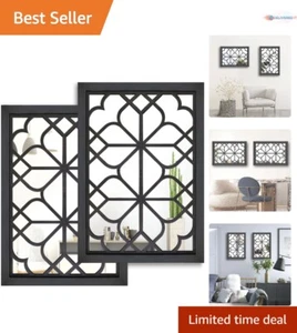Set of 2 Rectangular Wall Mirrors, Black Wood Frame, 11"x15", Rustic Accents - Picture 1 of 9