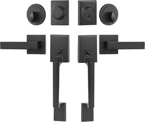 Double Door Handle Set, Matte Black Square Door Lever, Double Front Door Handle - Afbeelding 1 van 9