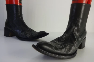 Womens Short Cowboy Boots Size 4.5 GIANNI BARBATO Black Embroidered Western — 第 1/4 张图片