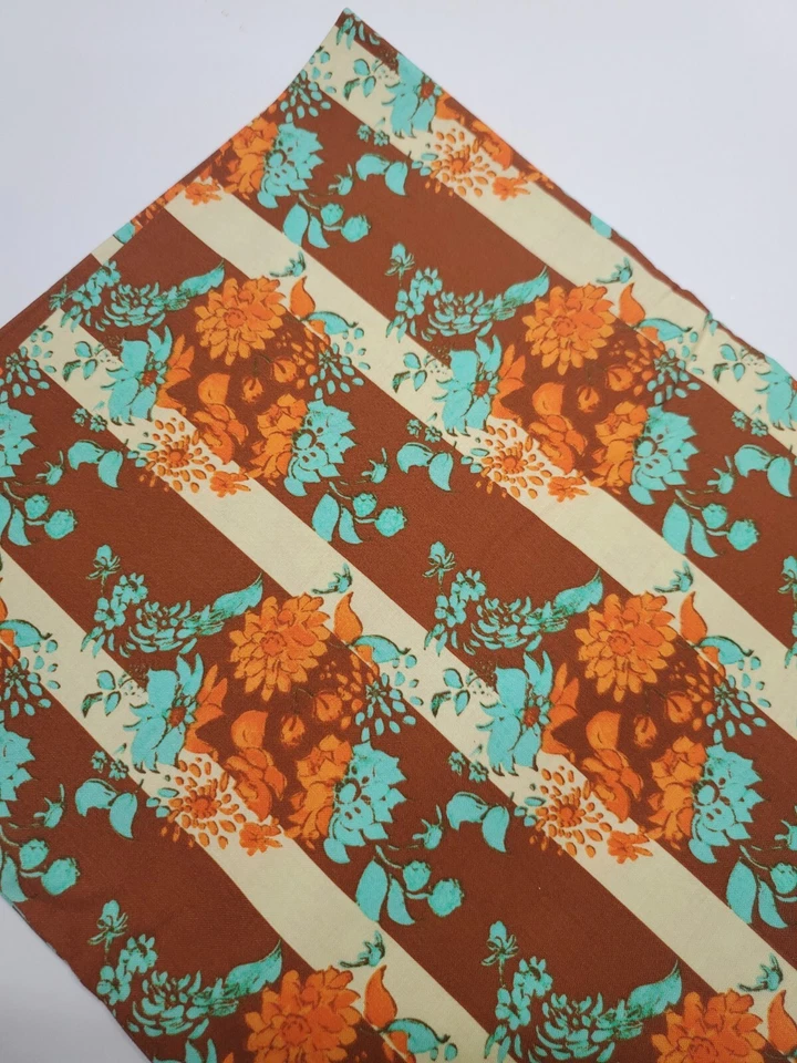 Tina Givens Fabric Floral Stripes Orange Aqua Brown Sew Quilting FAT QUARTER  - Image 1 of 1