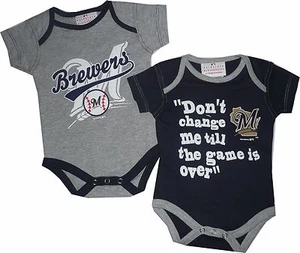 Milwaukee Brewers Juego de 2 piezas Creeper Bebé Body Azul Marino y Gris - Imagen 1 de 1