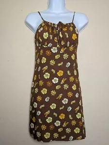 Brown Floral Butterfly Mini Dress Small Y2K 90s Cottagecore Grunge Fairycore - Picture 1 of 10
