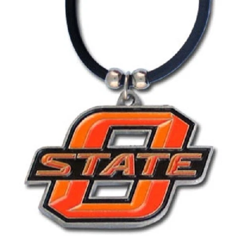 Oklahoma State Cowboys Necklace Black Rubber Cord Metal Pendant NCAA College Cover