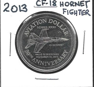 Moneda de dos dólares de aviación CF-18 HORNET FIGHTER 2013 30 aniversario - Imagen 1 de 2