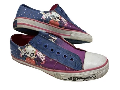 De Colección Ed Hardy Envejecido Calavera Amor Lentamente Sin Cordones Bling Zapatos de Parte Superior Baja Mujeres 7 Foto 1 de 4