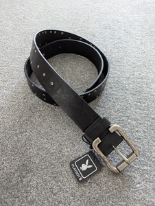 RARE Playboy Y2K Studded Belt M 34-38" Black Tooled NWT Steampunk Silver buckle - Picture 1 of 13