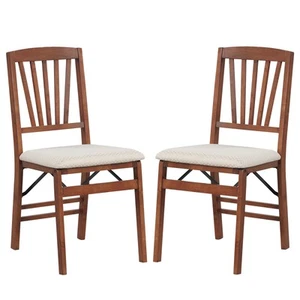 COSTWAY Dining Chair Set of 2 Folding Chairs with Padded Seat-Brown - Picture 1 of 9