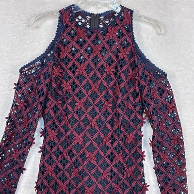 Mini Vestido Autorretrato Mujer 6 Baddie Rojo Azul Floral Rejilla Crochet Salir Foto 1 de 4