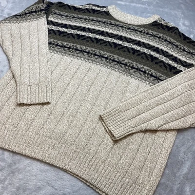 Vintage Fieldmaster Sweater Mens LT Tall Oatmeal Green Ribbed Nordic Fair Isle - Image 1 of 4