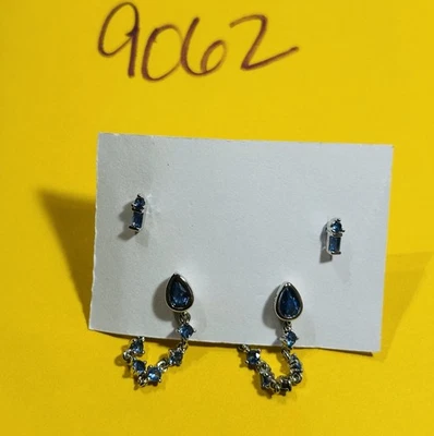 NIB Bomb Party Stud & Dangle Earrings Set RBP Deep Blue Hematite Pl - Image 1 of 4