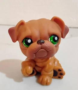 Authentische Littlest Pet Shop LPS BULLDOGGE #180 braun, erhabene Pfote mit grünen Augen - Bild 1 von 4