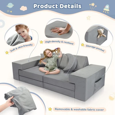 Sofá para niños 9 piezas plegable sofá juego modular espuma sofá funda lavable Foto 1 de 4