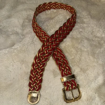 Cinturón Cha Ancho Metálico Tejido Rojo Metálico Perla Años 80 Vintage Big Boss Foto 1 de 4