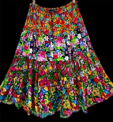 Maxi Falda Floral Brillante Festival Boho Hippie LG De Colección Años 90 Límite de Velocidad en Niveles Foto 1 de 4