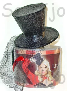 Mini cappello top nero glitter con velo, stile 2063, donna adulto taglia unica - Foto 1 di 2