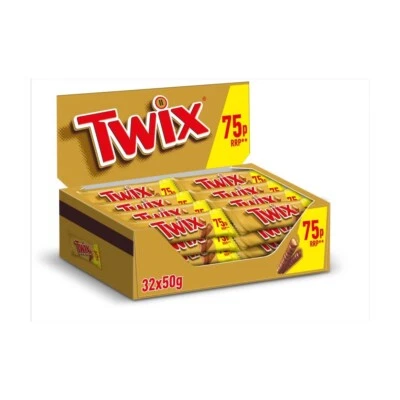 Full Box of 32 TWIX® Chocolate Biscuit Price Marked Twin Bars 50g Std REDUCED - Image 1 of 2