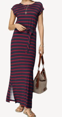 NEU: MARITIM SOMMER MAXIKLEID VISCOSE BINDEBAND 36 42 TAMARIS blau rot *38102325 - Bild 1 von 4