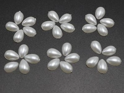 1000 White TearDrop Half Pearl Bead Flat Back Gem 4X6mm Scrapbook Flatback Beads - Image 1 of 4