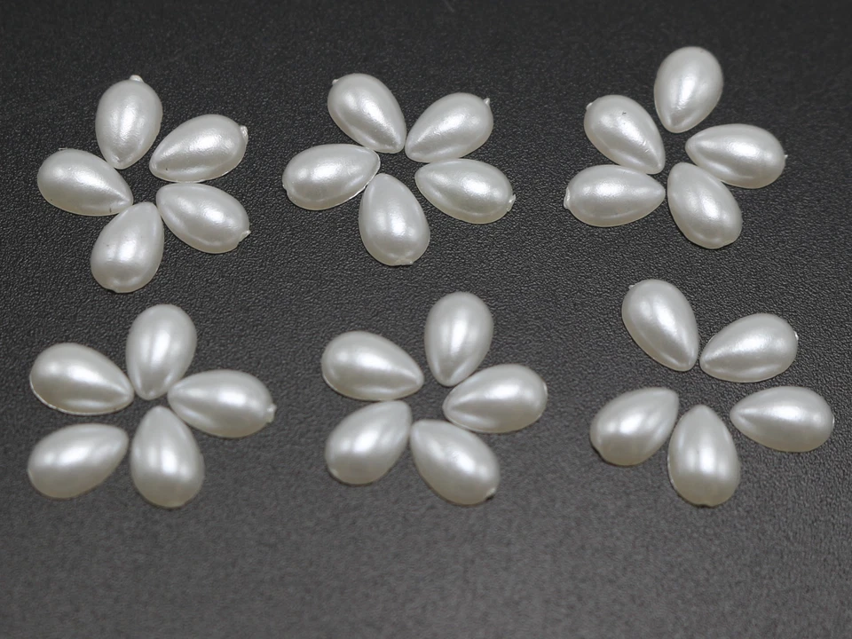 1000 White TearDrop Half Pearl Bead Flat Back Gem 4X6mm Scrapbook Flatback Beads - Image 1 of 4